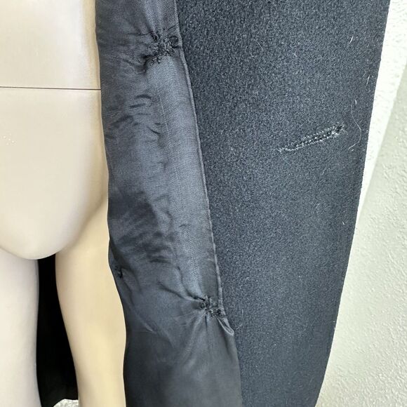 VTG 80s Michelle Francois Black Wool Long DoubleBreast Trench Coat Money Staple - Picture 11 of 14